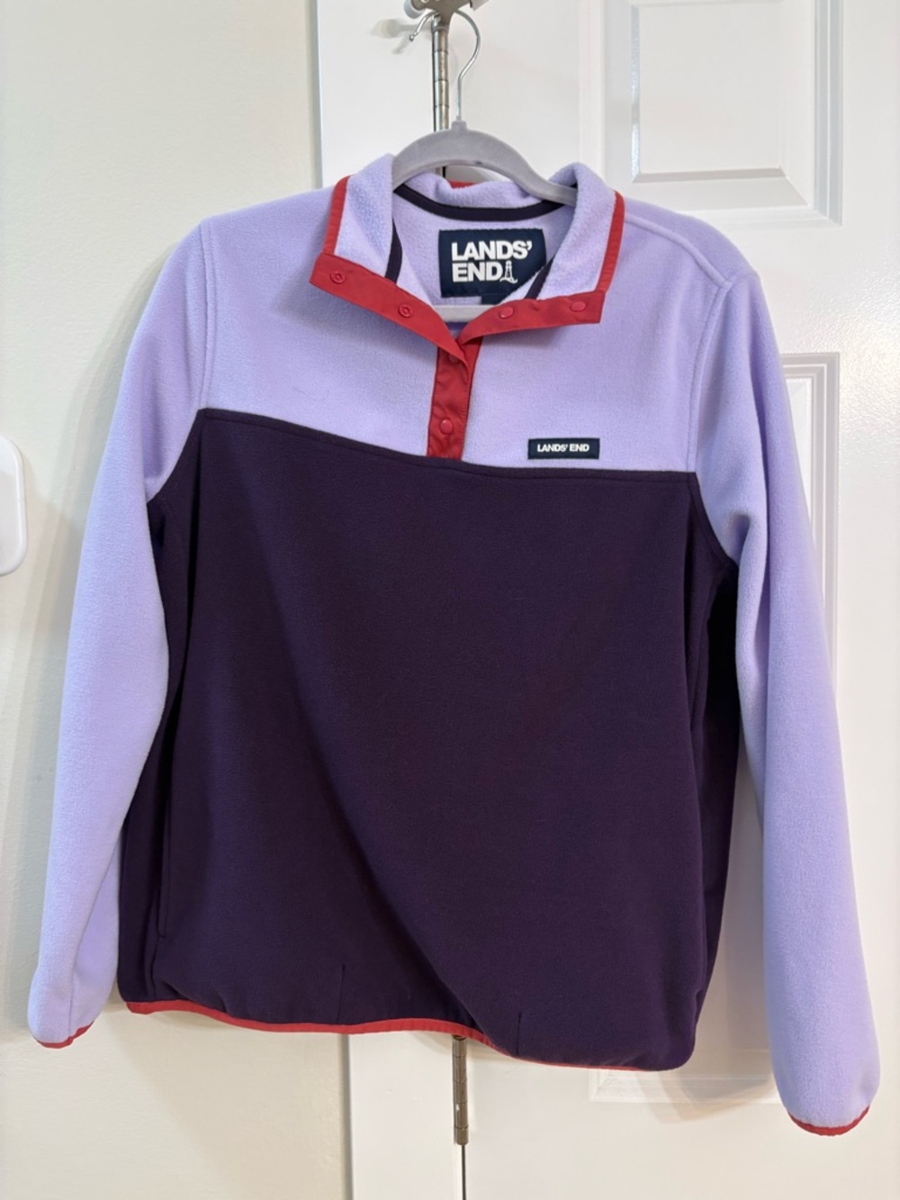 Lands' End Lavender, Deep Purple & Red Snap Fleece Pullover